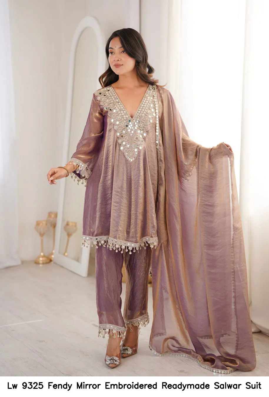 Lw 9325 Fendy Mirror Embroidered Readymade Salwar Suit — Wholesale Partywear Salwar Suits, Vardan Ethnic wholesale from Surat - Gallery Image 4