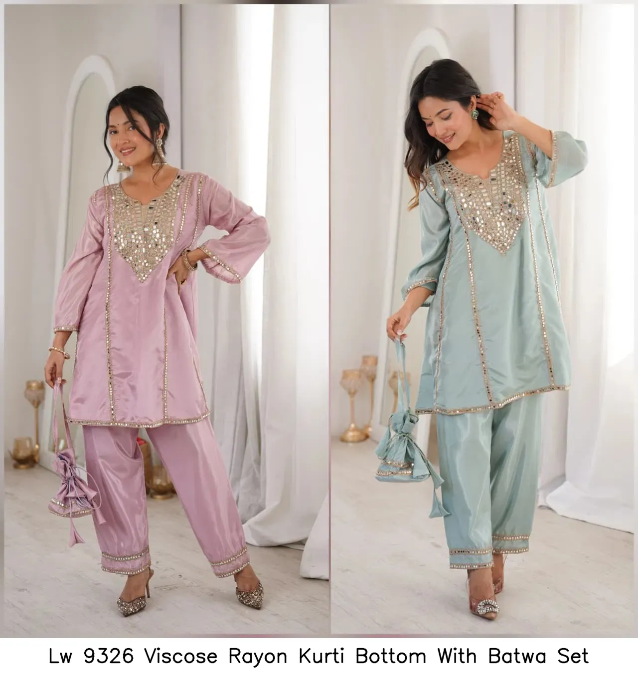 Lw 9326 Viscose Rayon Kurti Bottom With Batwa Set — Wholesale Partywear Salwar Suits, Vardan Ethnic wholesale from Surat - Gallery Image 2