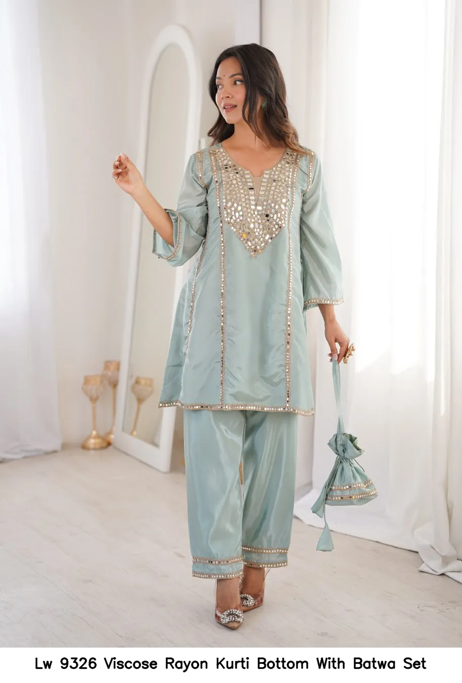 Lw 9326 Viscose Rayon Kurti Bottom With Batwa Set — Wholesale Partywear Salwar Suits, Vardan Ethnic wholesale from Surat - Gallery Image 5