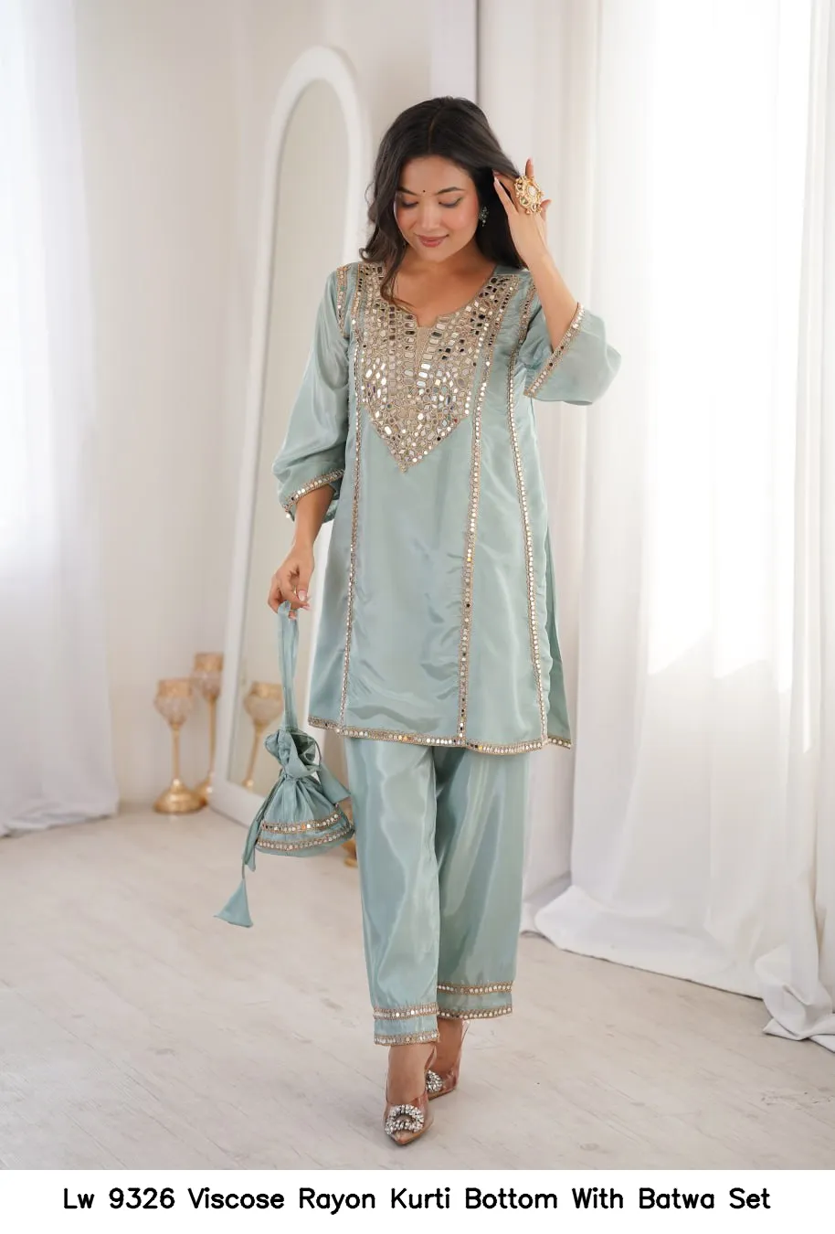 Lw 9326 Viscose Rayon Kurti Bottom With Batwa Set — Wholesale Partywear Salwar Suits, Vardan Ethnic wholesale from Surat - Gallery Image 6