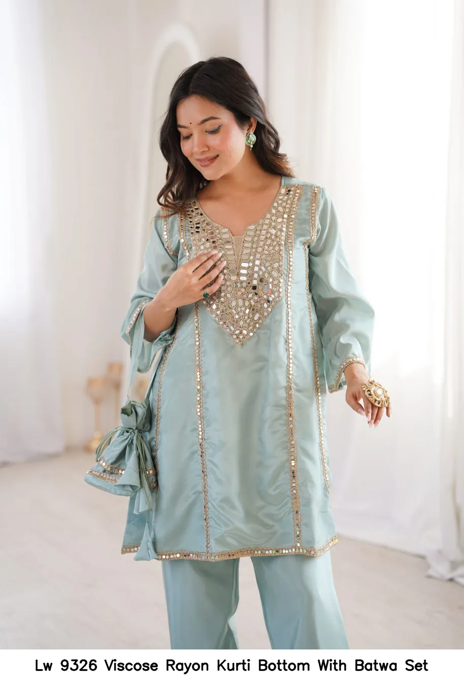 Lw 9326 Viscose Rayon Kurti Bottom With Batwa Set — Wholesale Partywear Salwar Suits, Vardan Ethnic wholesale from Surat - Gallery Image 7