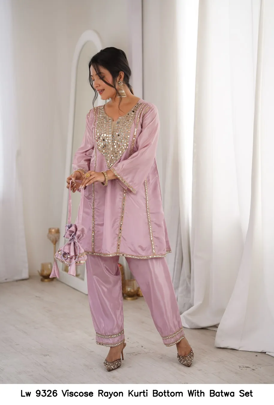 Lw 9326 Viscose Rayon Kurti Bottom With Batwa Set — Wholesale Partywear Salwar Suits, Vardan Ethnic wholesale from Surat — view 9