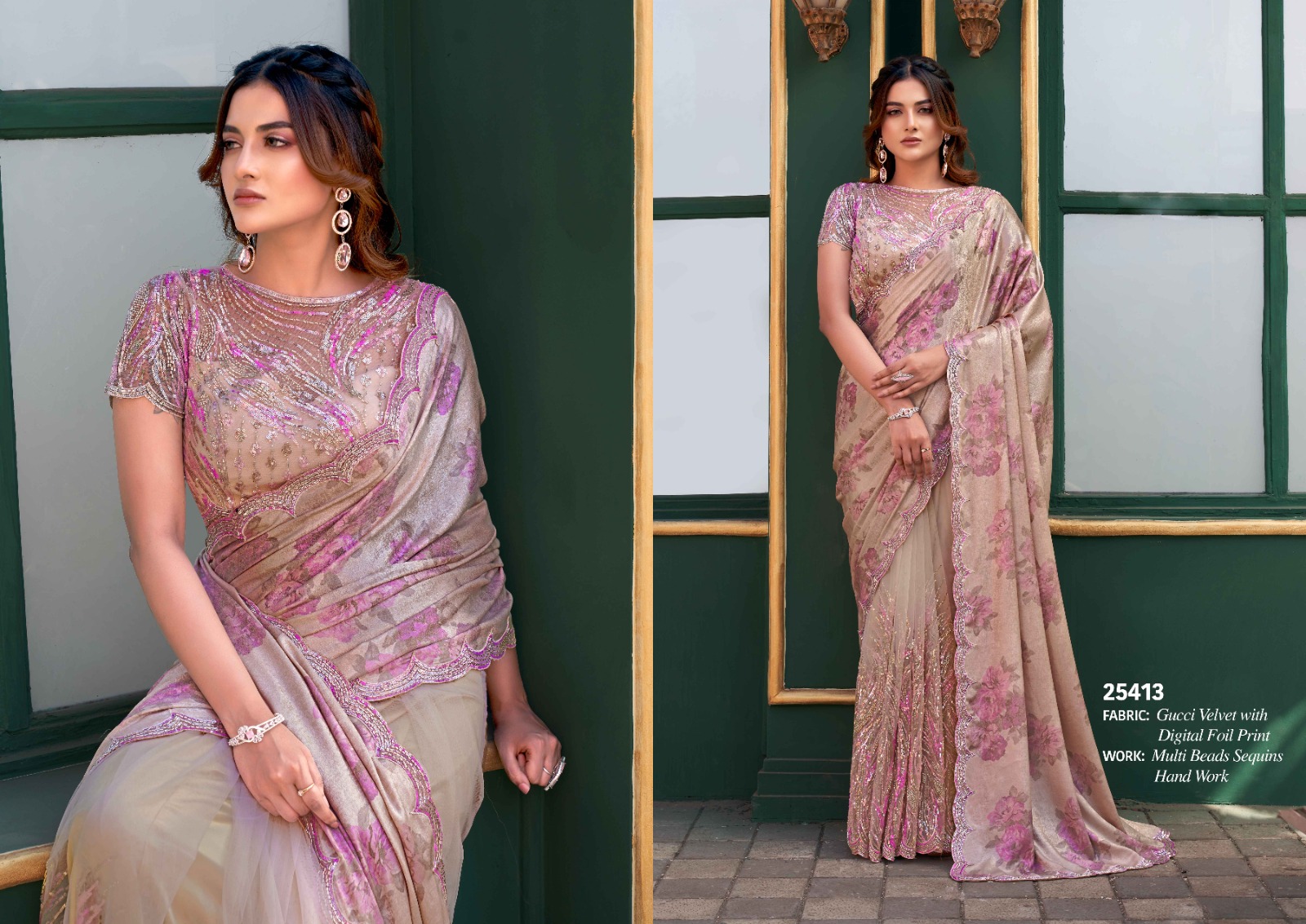 Mahotsav Mohmanthan 25400 Noire Armani Tulle With Stone Worked Saree — Wholesale Sarees, Mahotsav wholesale from Surat — view 5