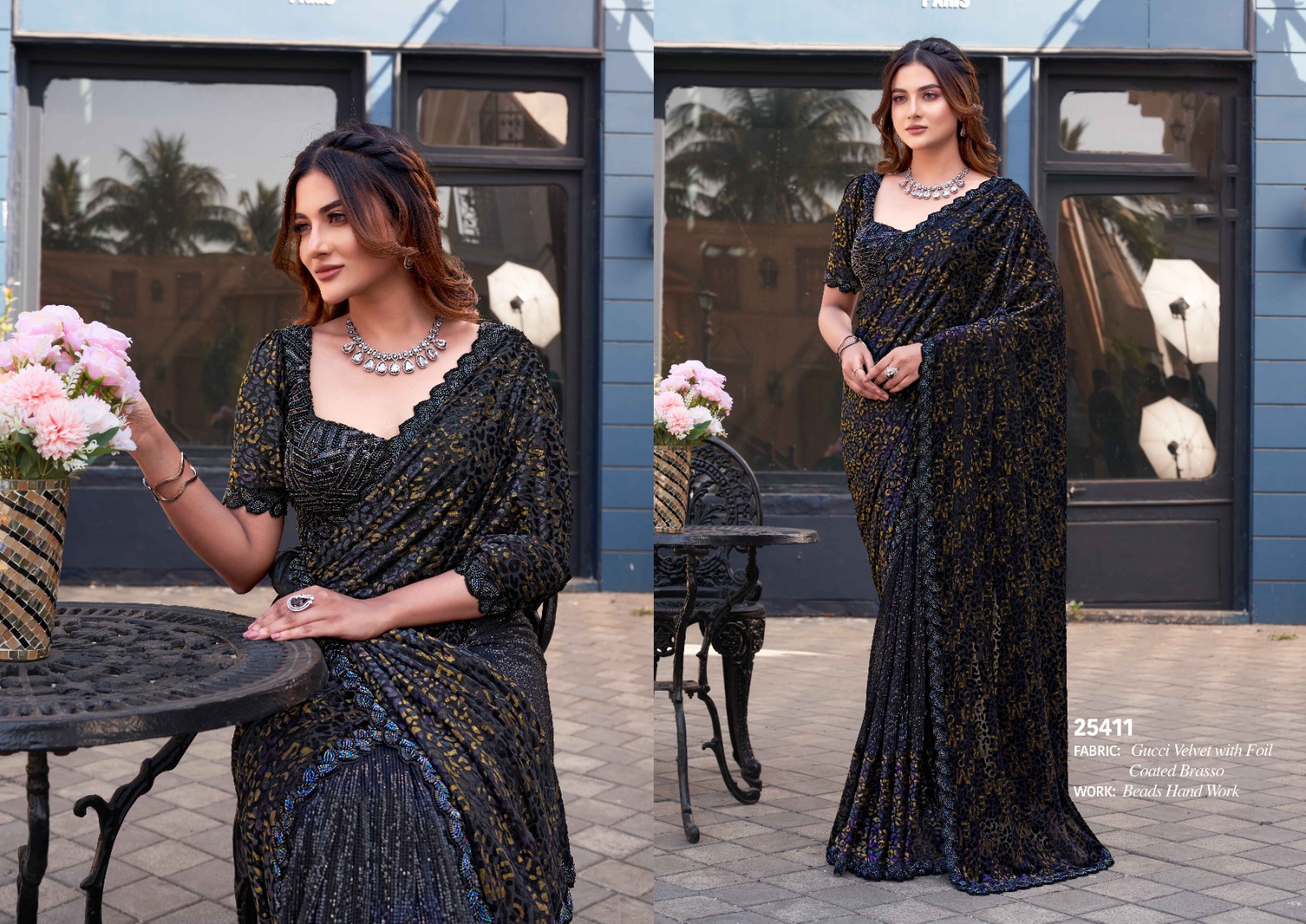 Mahotsav Mohmanthan 25400 Noire Armani Tulle With Stone Worked Saree — Wholesale Sarees, Mahotsav wholesale from Surat — view 2