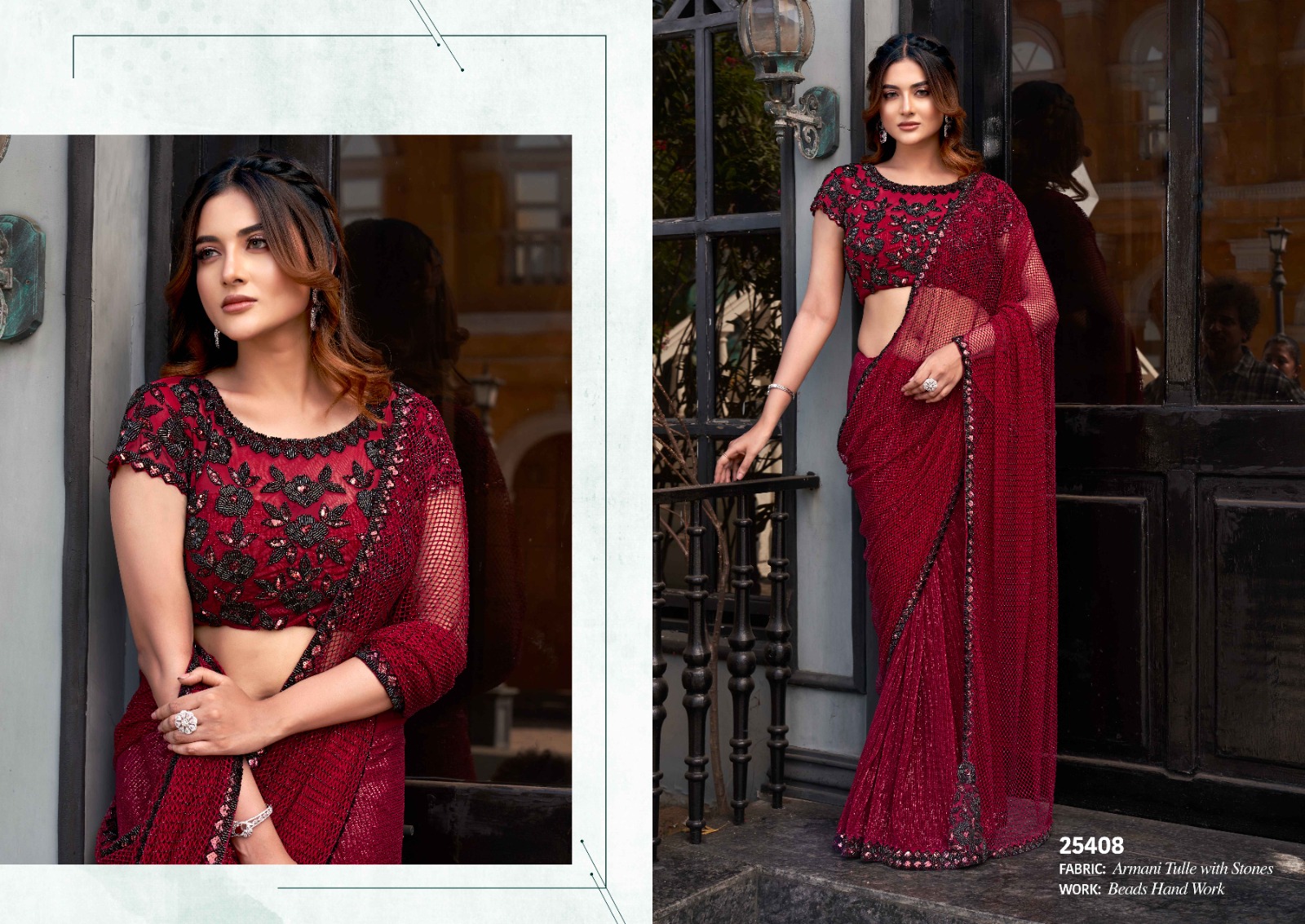 Mahotsav Mohmanthan 25400 Noire Armani Tulle With Stone Worked Saree — Wholesale Sarees, Mahotsav wholesale from Surat — view 8