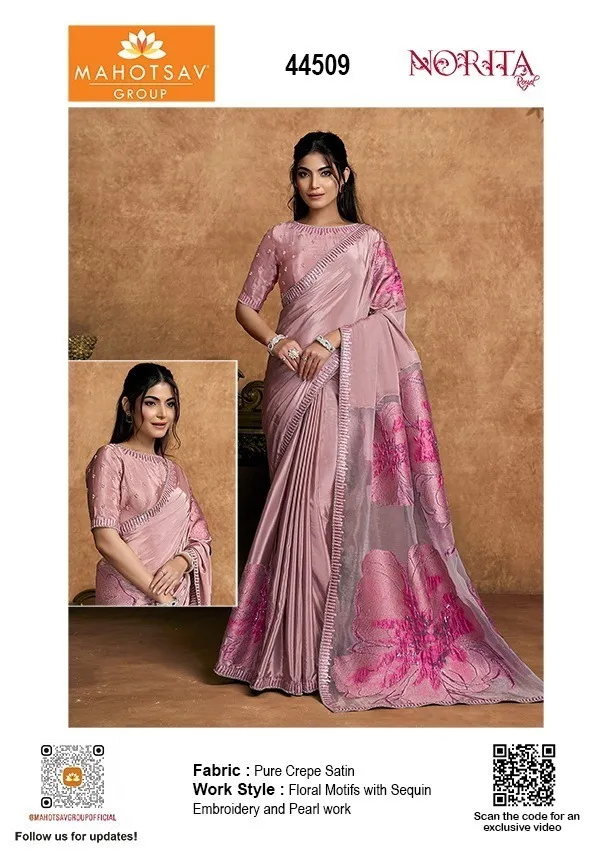 Mahotsav Norita Seher 44500 Satin Designer Saree Catalog — Wholesale Sarees, Mahotsav wholesale from Surat — view 1