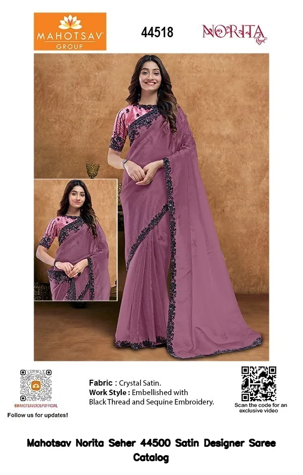 Mahotsav Norita Seher 44500 Satin Designer Saree Catalog — Wholesale Sarees, Mahotsav wholesale from Surat — view 12
