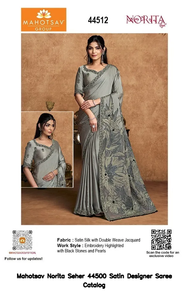Mahotsav Norita Seher 44500 Satin Designer Saree Catalog — Wholesale Sarees, Mahotsav wholesale from Surat — view 14