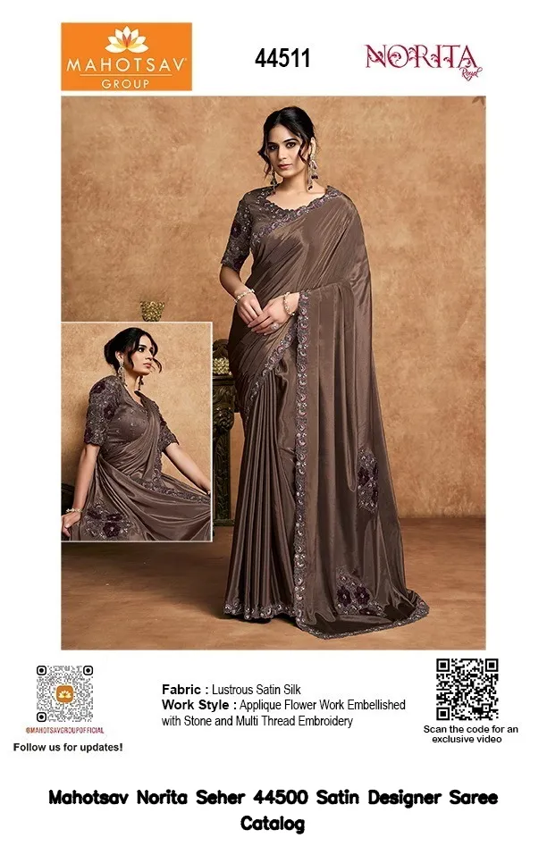 Mahotsav Norita Seher 44500 Satin Designer Saree Catalog — Wholesale Sarees, Mahotsav wholesale from Surat — view 15