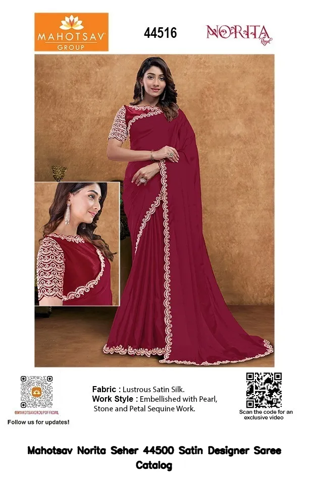 Mahotsav Norita Seher 44500 Satin Designer Saree Catalog — Wholesale Sarees, Mahotsav wholesale from Surat — view 17