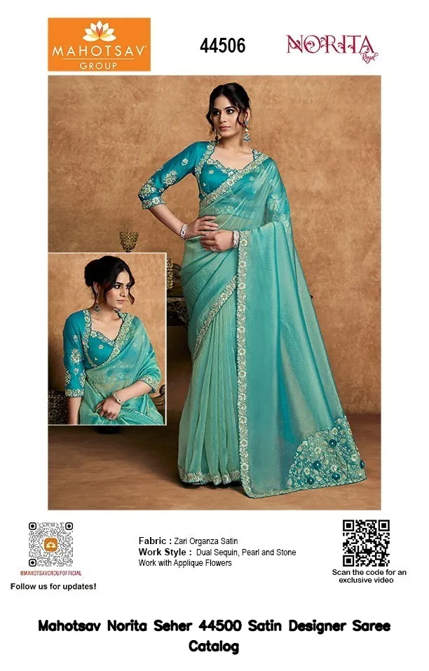 Mahotsav Norita Seher 44500 Satin Designer Saree Catalog — Wholesale Sarees, Mahotsav wholesale from Surat — view 18
