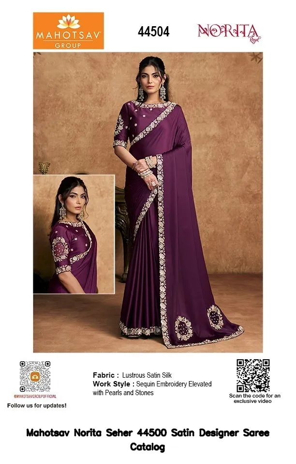 Mahotsav Norita Seher 44500 Satin Designer Saree Catalog — Wholesale Sarees, Mahotsav wholesale from Surat — view 20