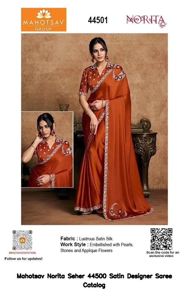 Mahotsav Norita Seher 44500 Satin Designer Saree Catalog — Wholesale Sarees, Mahotsav wholesale from Surat — view 6