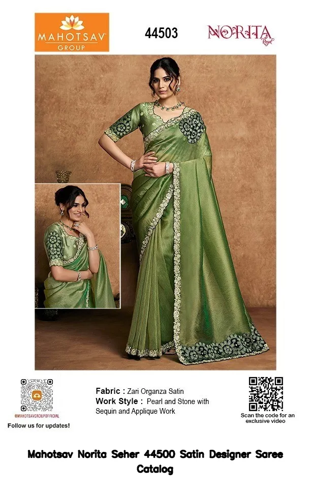 Mahotsav Norita Seher 44500 Satin Designer Saree Catalog — Wholesale Sarees, Mahotsav wholesale from Surat — view 7
