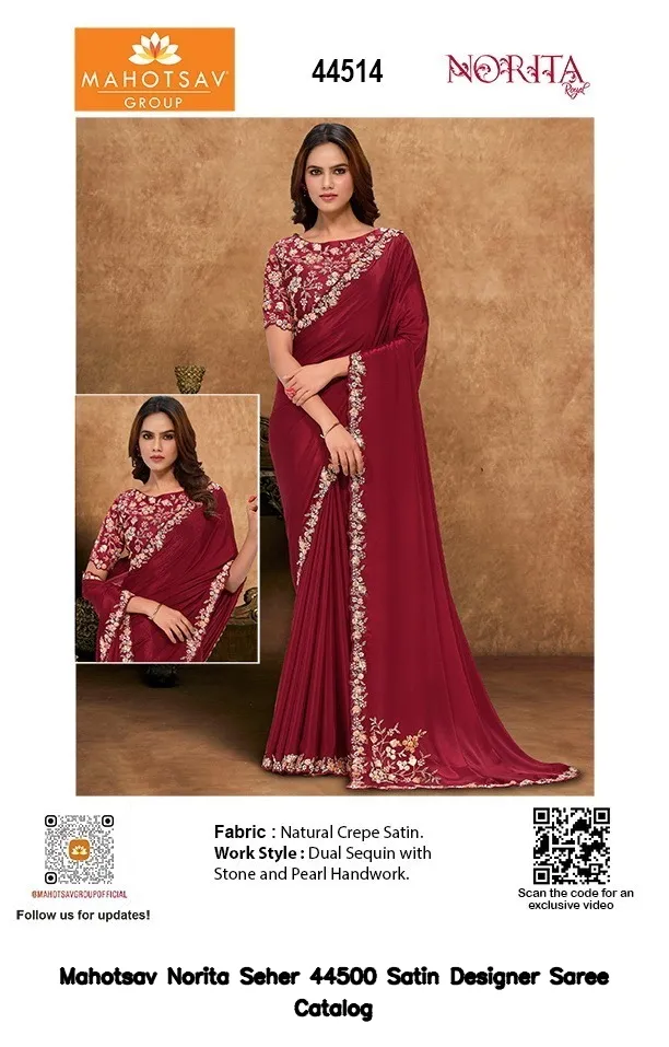 Mahotsav Norita Seher 44500 Satin Designer Saree Catalog — Wholesale Sarees, Mahotsav wholesale from Surat — view 8