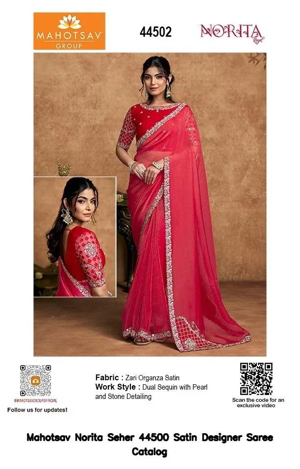 Mahotsav Norita Seher 44500 Satin Designer Saree Catalog — Wholesale Sarees, Mahotsav wholesale from Surat — view 9