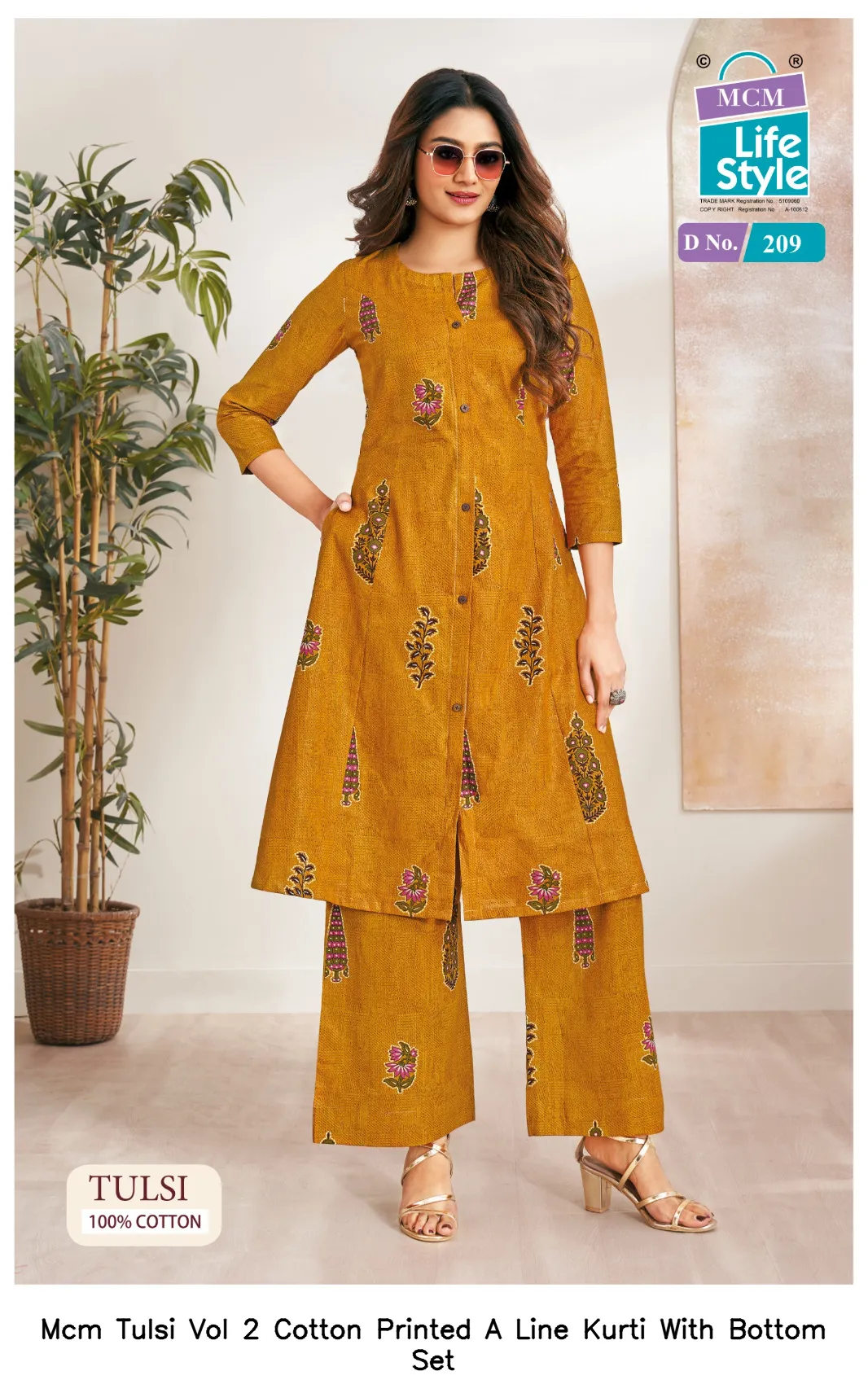 Mcm Tulsi Vol 2 Cotton Printed A Line Kurti With Bottom Set — Wholesale Cotton Kurti Pant Set, Mcm  wholesale from Surat — view 5