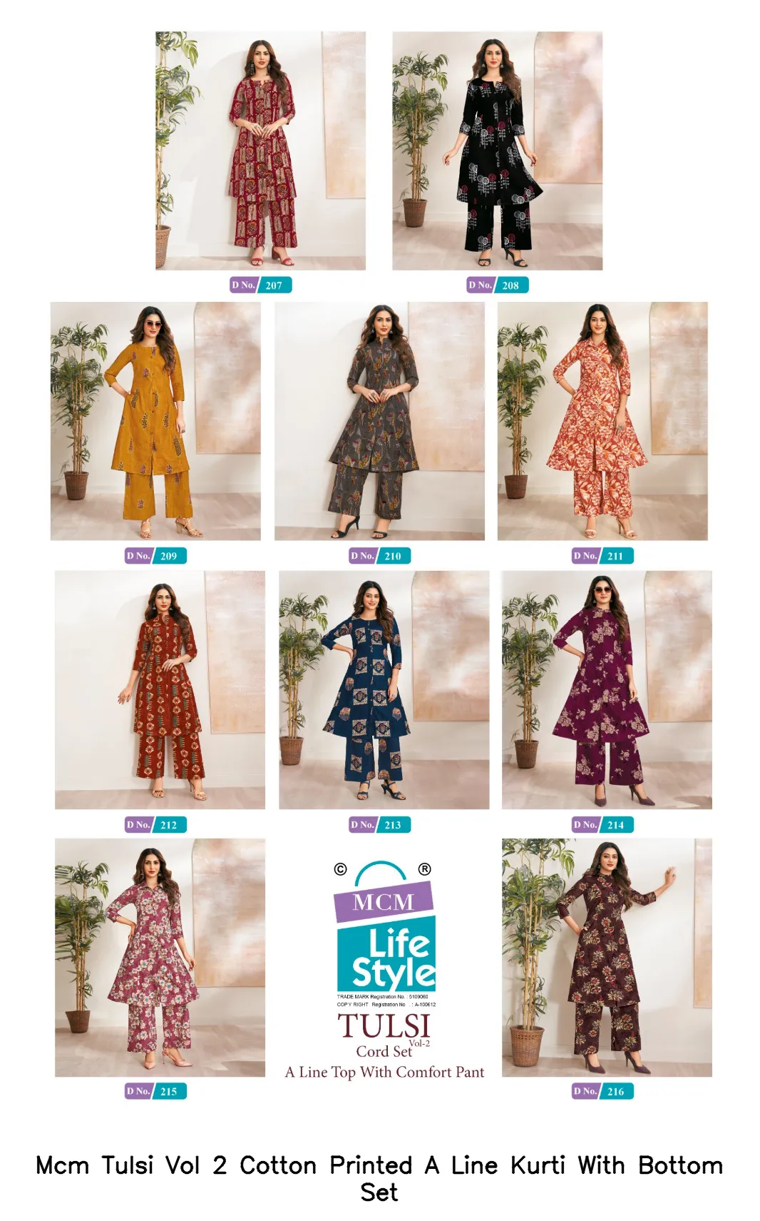 Mcm Tulsi Vol 2 Cotton Printed A Line Kurti With Bottom Set — Wholesale Cotton Kurti Pant Set, Mcm  wholesale from Surat — view 7