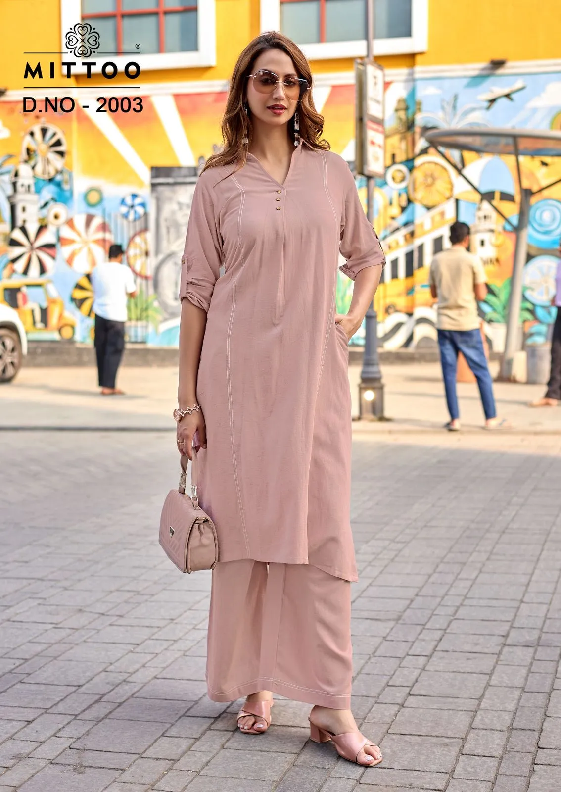 Mittoo Estilla Rayon Linen With Fance Worked Kurti With Bottom Set — Wholesale Cotton Kurti Pant Set, Mittoo wholesale from Surat — view 1