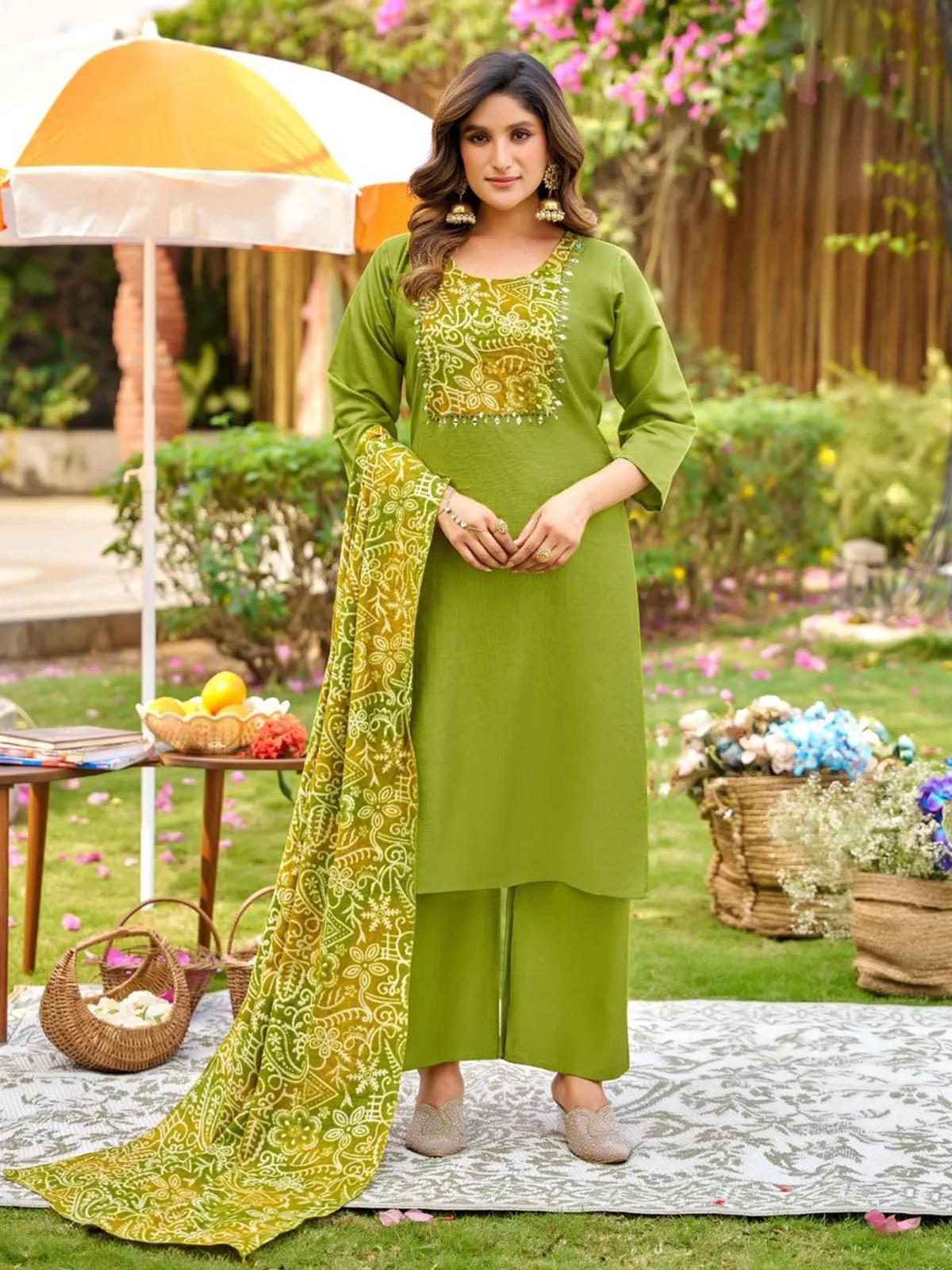 Naisha K 778 Vertican Printed Kurti With Bottom Dupatta Set