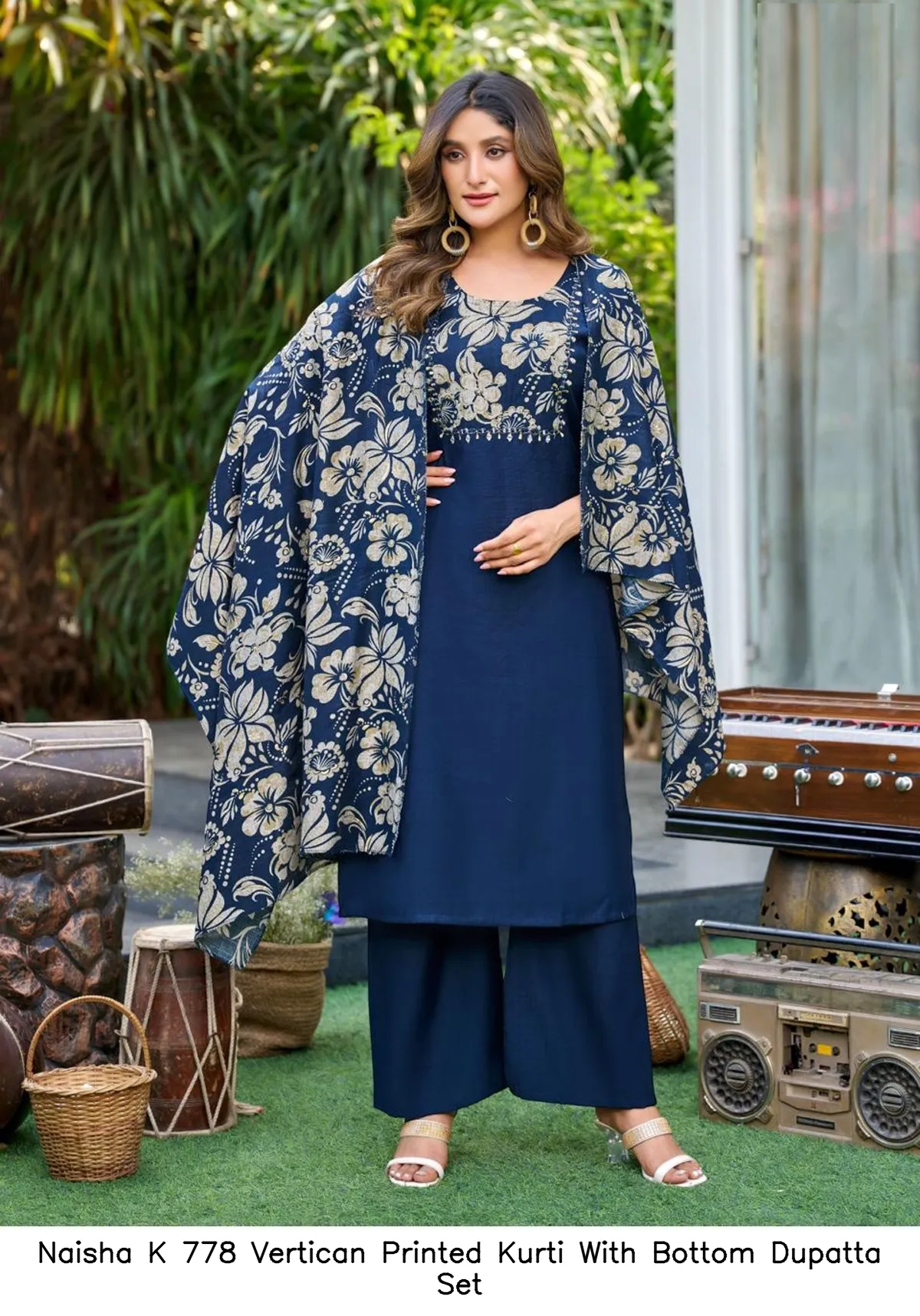Naisha K 778 Vertican Printed Kurti With Bottom Dupatta Set — Wholesale Kurti With Bottom Dupatta, Naisha wholesale from Surat - Gallery Image 11