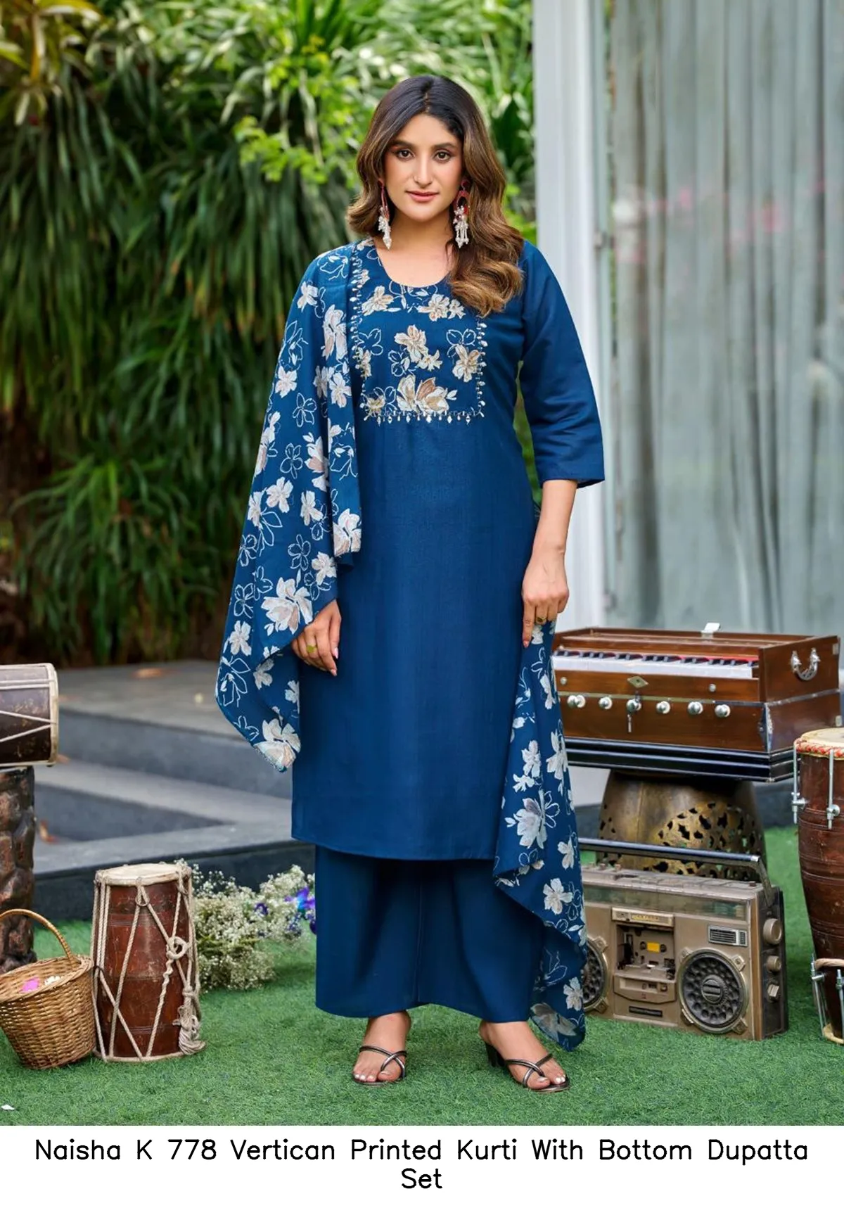 Naisha K 778 Vertican Printed Kurti With Bottom Dupatta Set — Wholesale Kurti With Bottom Dupatta, Naisha wholesale from Surat - Gallery Image 12