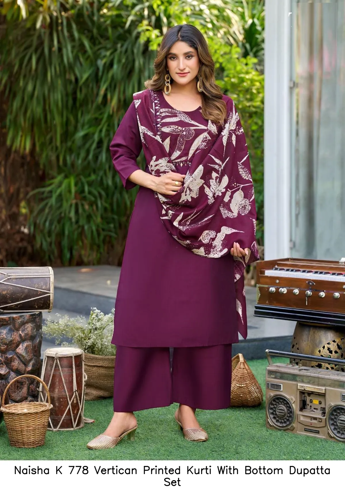 Naisha K 778 Vertican Printed Kurti With Bottom Dupatta Set — Wholesale Kurti With Bottom Dupatta, Naisha wholesale from Surat - Gallery Image 13