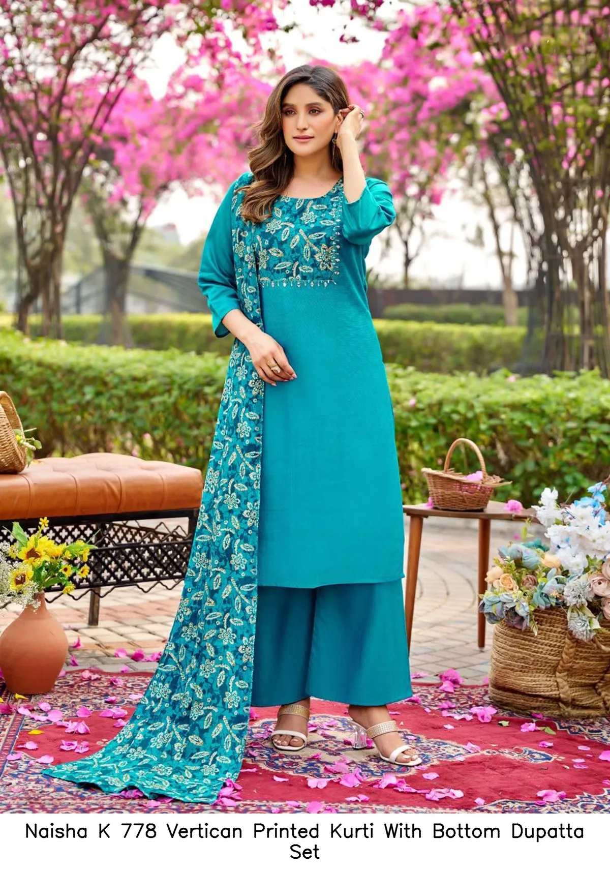 Naisha K 778 Vertican Printed Kurti With Bottom Dupatta Set — Wholesale Kurti With Bottom Dupatta, Naisha wholesale from Surat - Gallery Image 14