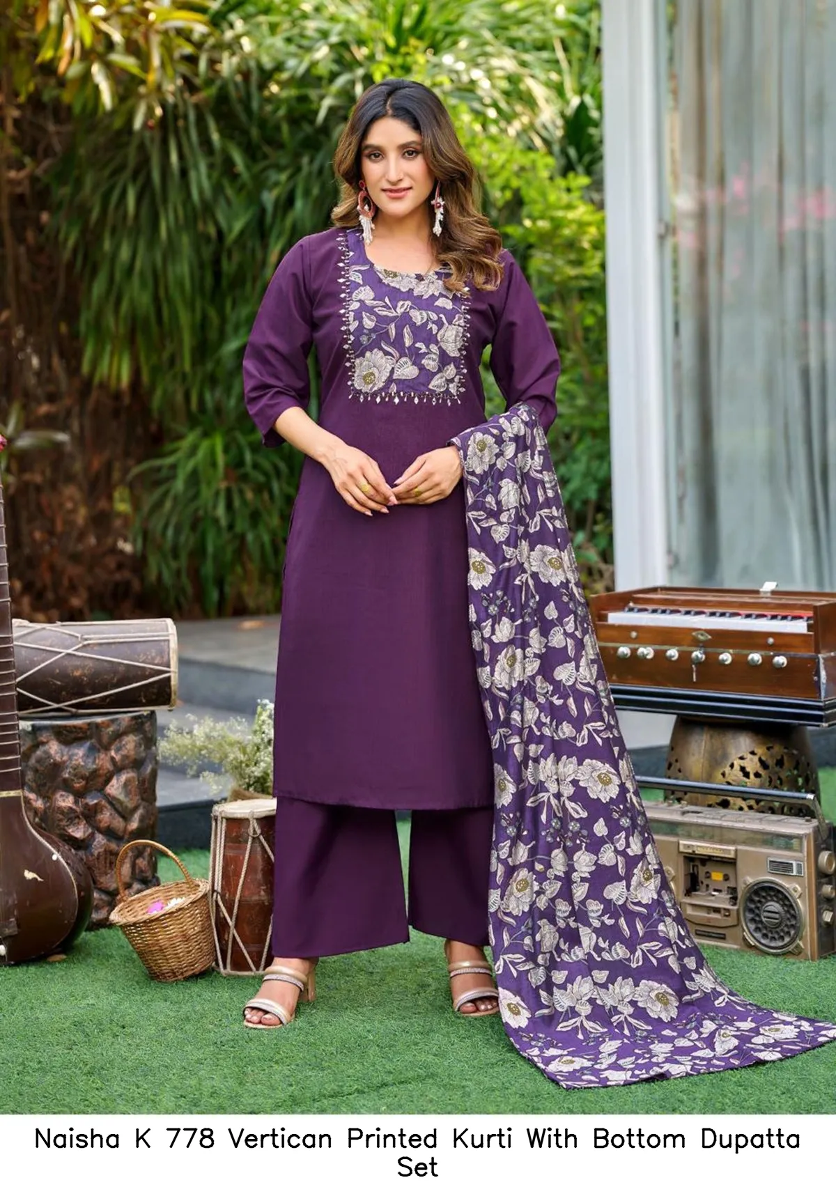 Naisha K 778 Vertican Printed Kurti With Bottom Dupatta Set — Wholesale Kurti With Bottom Dupatta, Naisha wholesale from Surat - Gallery Image 15