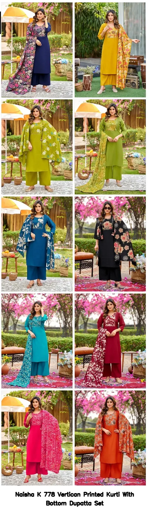 Naisha K 778 Vertican Printed Kurti With Bottom Dupatta Set — Wholesale Kurti With Bottom Dupatta, Naisha wholesale from Surat - Gallery Image 18