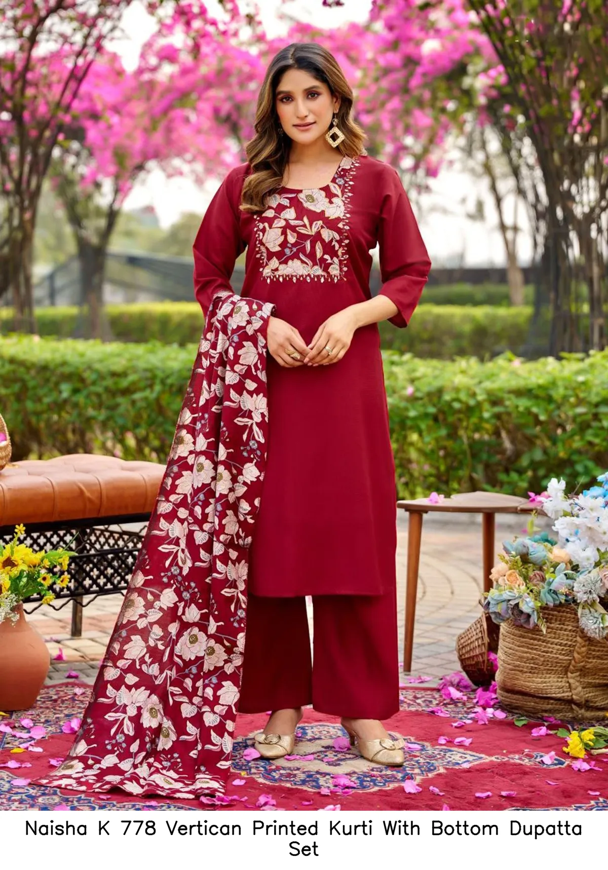 Naisha K 778 Vertican Printed Kurti With Bottom Dupatta Set — Wholesale Kurti With Bottom Dupatta, Naisha wholesale from Surat - Gallery Image 19