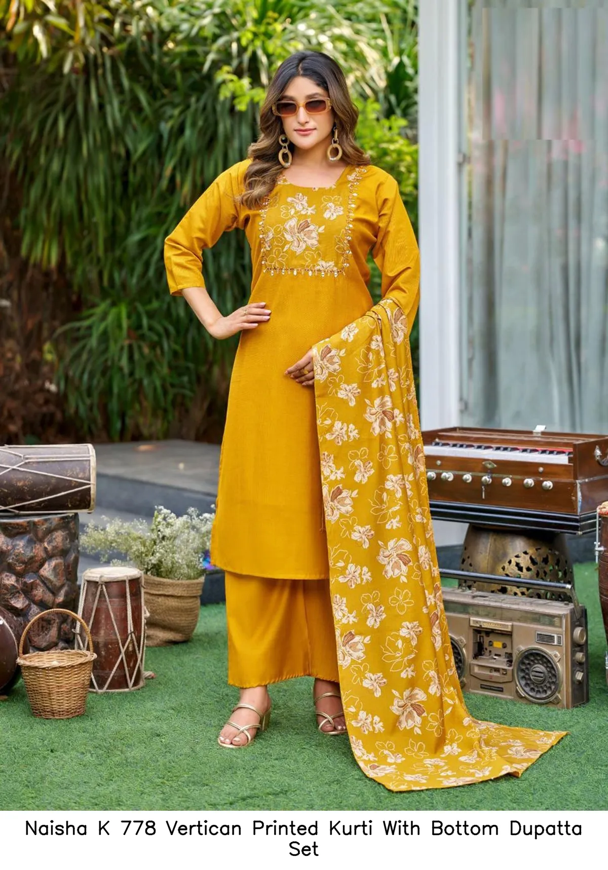 Naisha K 778 Vertican Printed Kurti With Bottom Dupatta Set — Wholesale Kurti With Bottom Dupatta, Naisha wholesale from Surat - Gallery Image 2