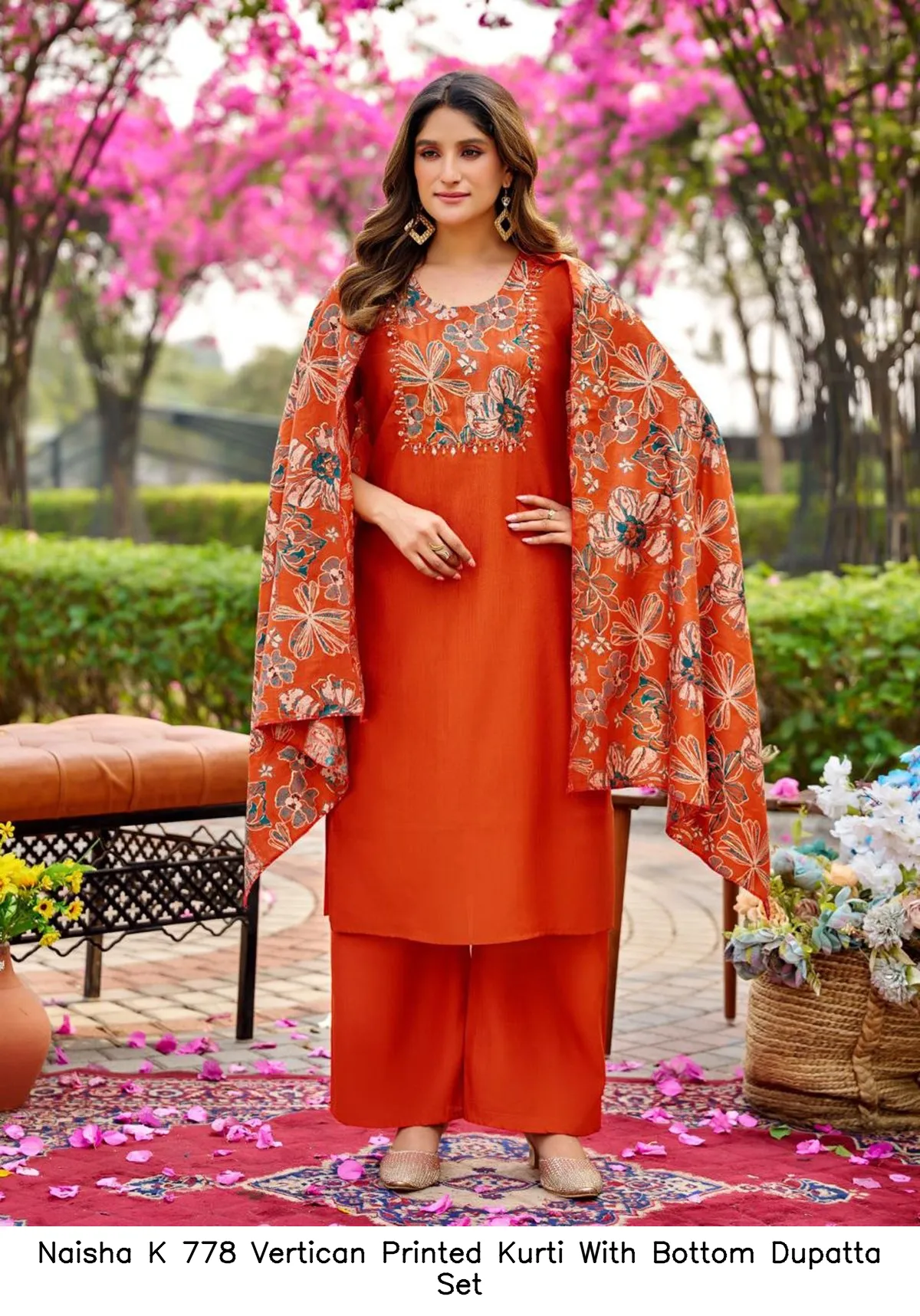 Naisha K 778 Vertican Printed Kurti With Bottom Dupatta Set — Wholesale Kurti With Bottom Dupatta, Naisha wholesale from Surat - Gallery Image 21
