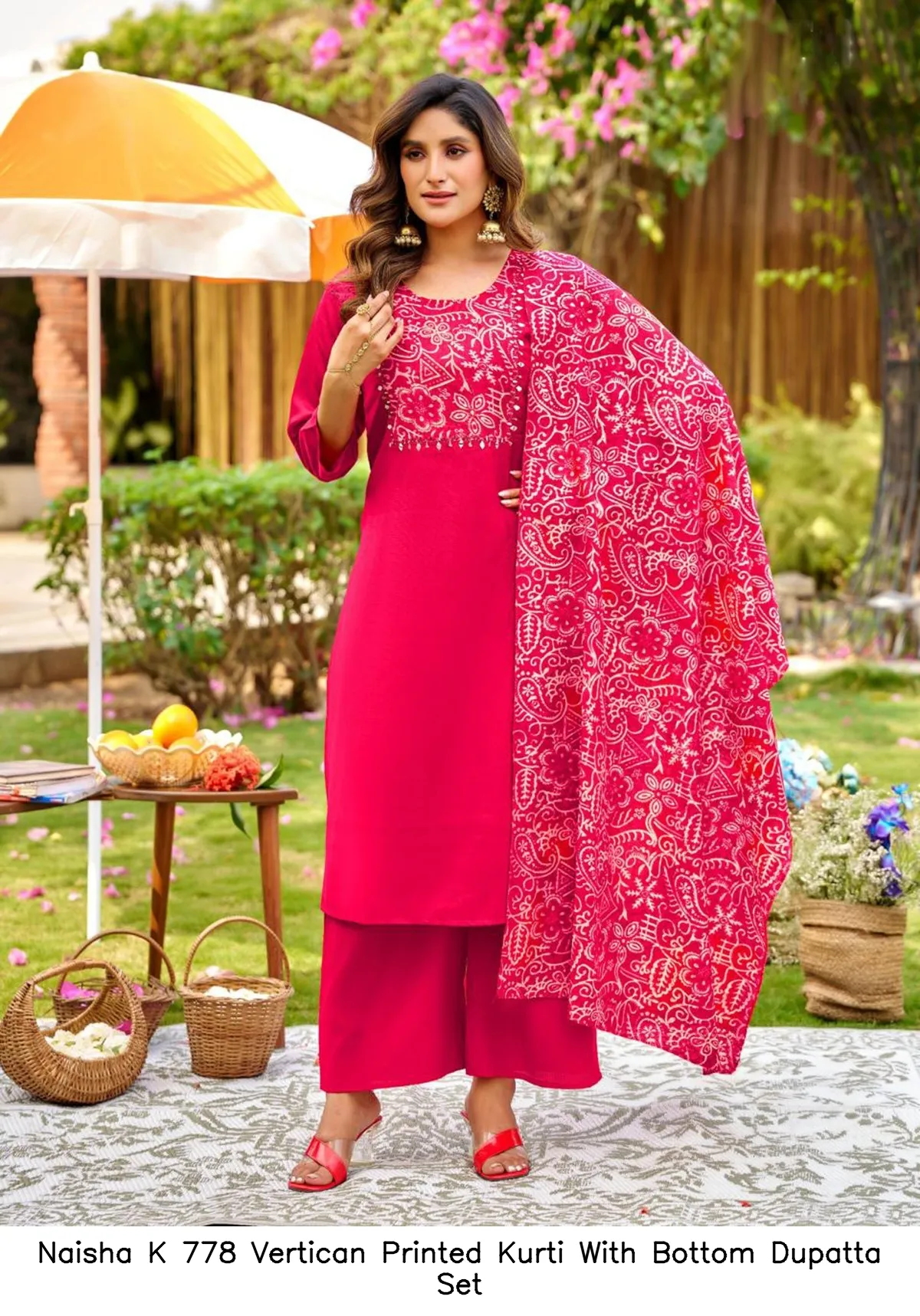 Naisha K 778 Vertican Printed Kurti With Bottom Dupatta Set — Wholesale Kurti With Bottom Dupatta, Naisha wholesale from Surat — view 22