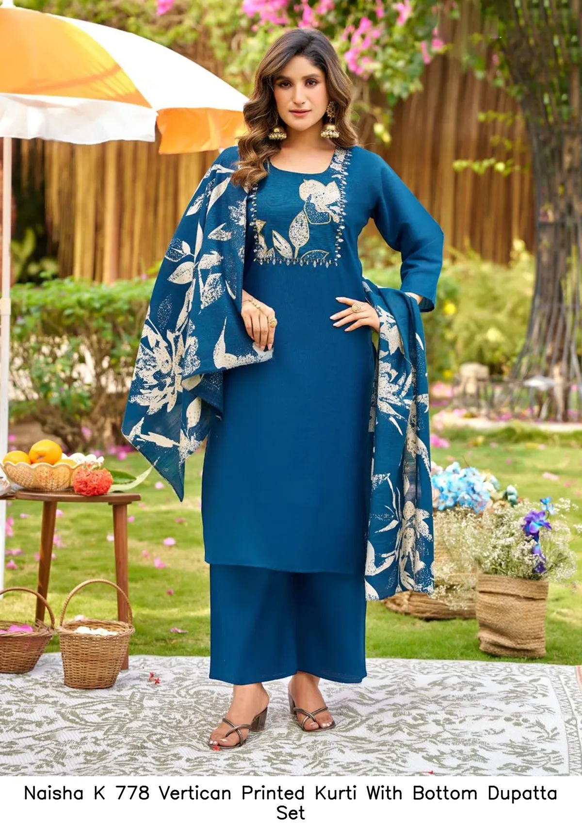 Naisha K 778 Vertican Printed Kurti With Bottom Dupatta Set — Wholesale Kurti With Bottom Dupatta, Naisha wholesale from Surat - Gallery Image 3