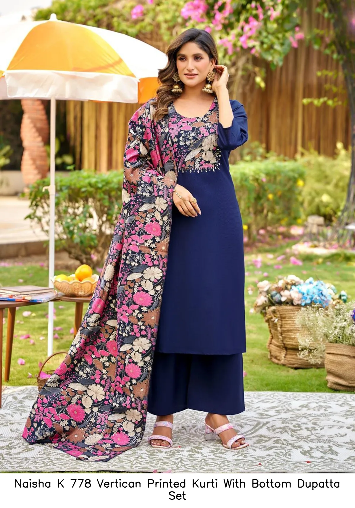 Naisha K 778 Vertican Printed Kurti With Bottom Dupatta Set — Wholesale Kurti With Bottom Dupatta, Naisha wholesale from Surat - Gallery Image 4