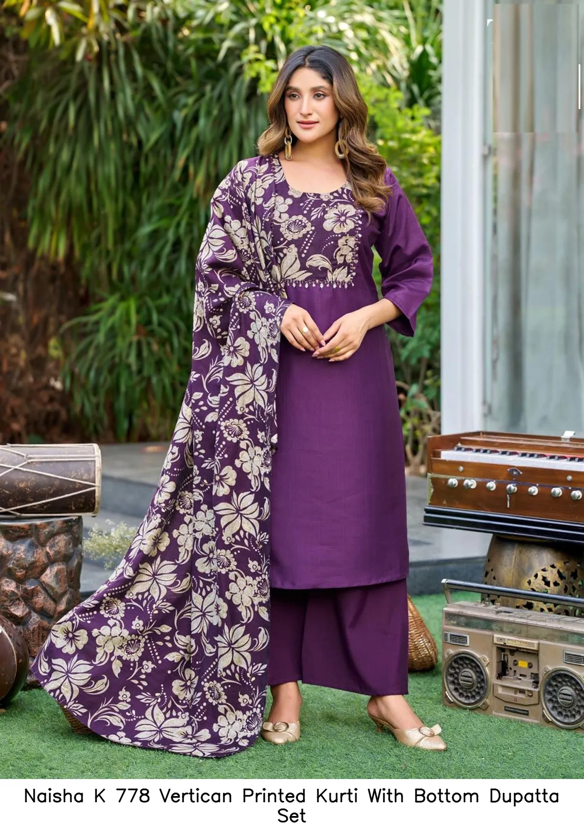 Naisha K 778 Vertican Printed Kurti With Bottom Dupatta Set — Wholesale Kurti With Bottom Dupatta, Naisha wholesale from Surat - Gallery Image 6