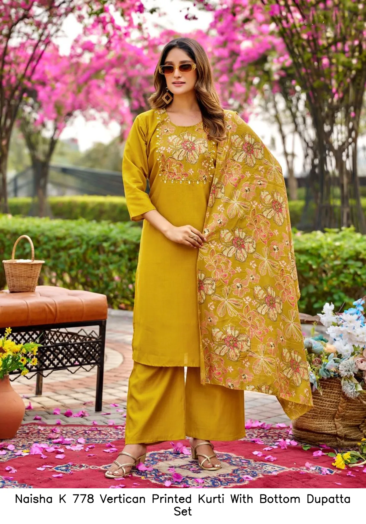 Naisha K 778 Vertican Printed Kurti With Bottom Dupatta Set — Wholesale Kurti With Bottom Dupatta, Naisha wholesale from Surat - Gallery Image 7