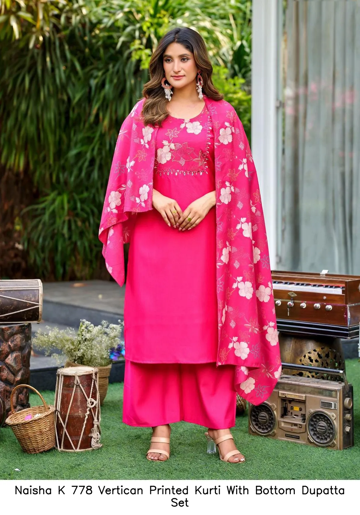 Naisha K 778 Vertican Printed Kurti With Bottom Dupatta Set — Wholesale Kurti With Bottom Dupatta, Naisha wholesale from Surat - Gallery Image 8
