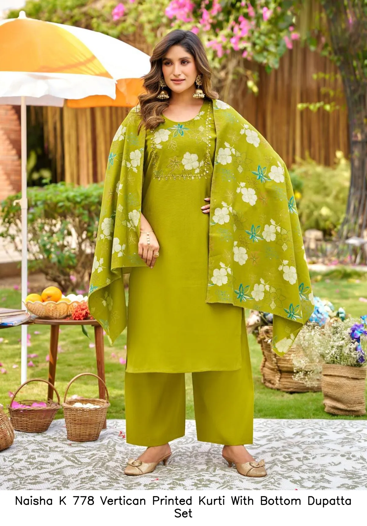 Naisha K 778 Vertican Printed Kurti With Bottom Dupatta Set — Wholesale Kurti With Bottom Dupatta, Naisha wholesale from Surat - Gallery Image 9