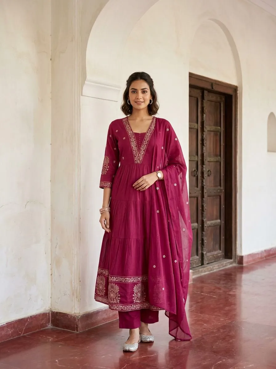 Naisha K 794 Mul Mul Embroidered Anarkali Kurti With Bottom Dupatta Set