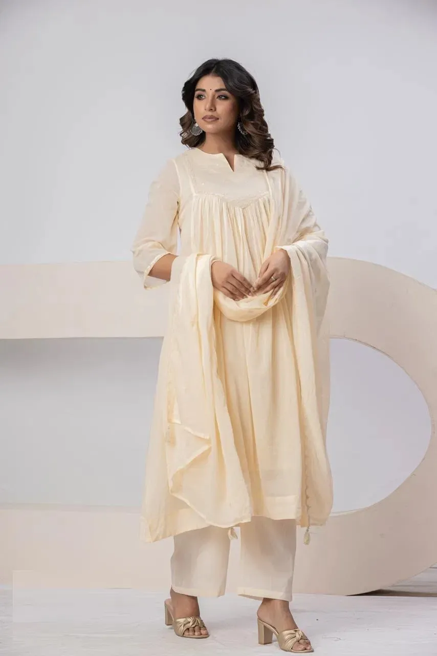 Naisha K 802 Mal Cotton With Handwork Kurti With Bottom Dupatta Set