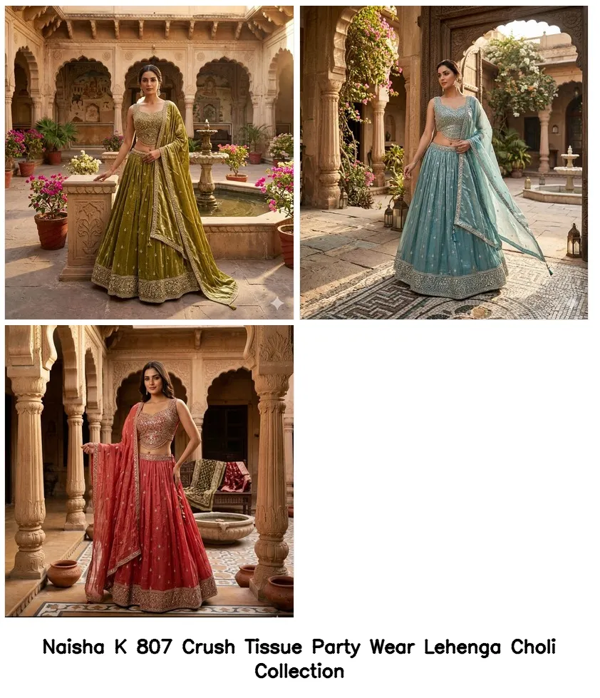 Naisha K 807 Crush Tissue Party Wear Lehenga Choli Collection — Wholesale Lehenga, Naisha wholesale from Surat — view 2