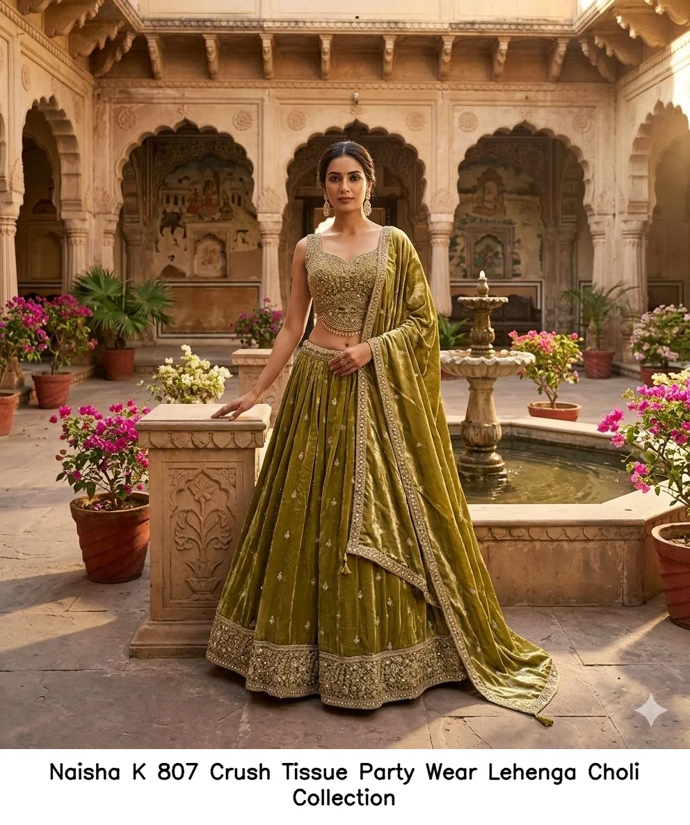 Naisha K 807 Crush Tissue Party Wear Lehenga Choli Collection — Wholesale Lehenga, Naisha wholesale from Surat — view 3