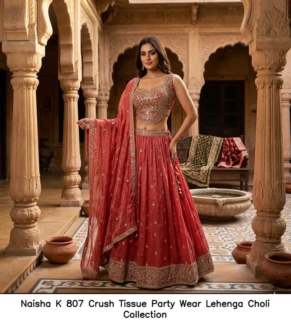 Naisha K 807 Crush Tissue Party Wear Lehenga Choli Collection — Wholesale Lehenga, Naisha wholesale from Surat — view 4