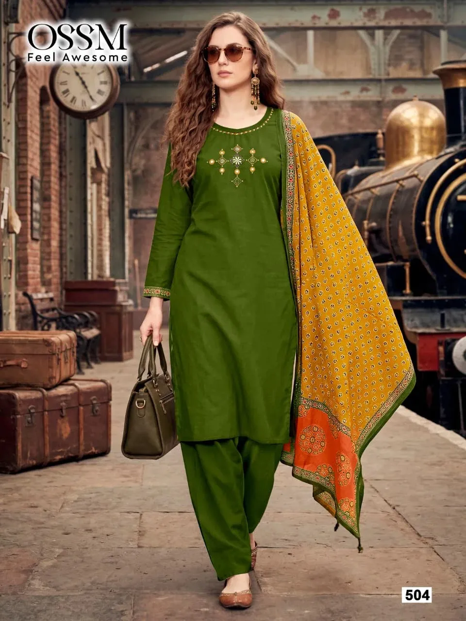 Ossm Malhar Vol 5 Dhabu Cotton With Handwork Kurti With Bottom Dupatta Set