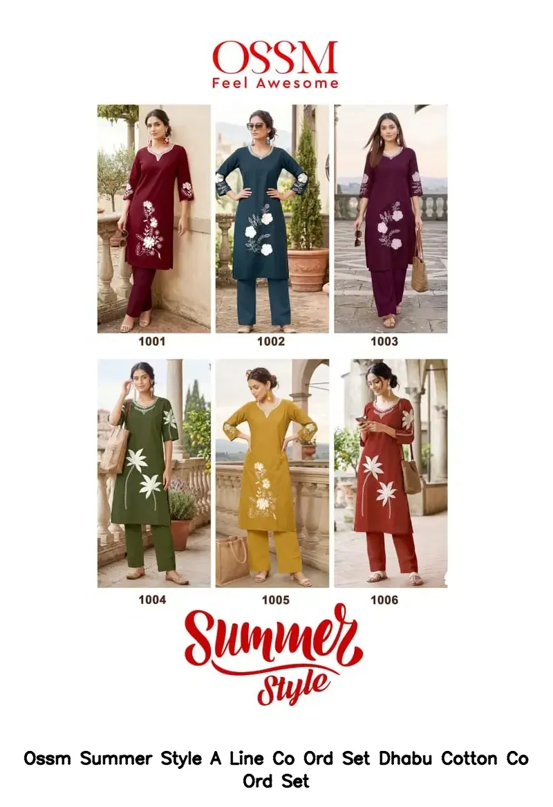 Ossm Summer Style A Line Co Ord Set Dhabu Cotton Co Ord Set — Wholesale Cotton Kurti Pant Set, Ossm wholesale from Surat — view 2