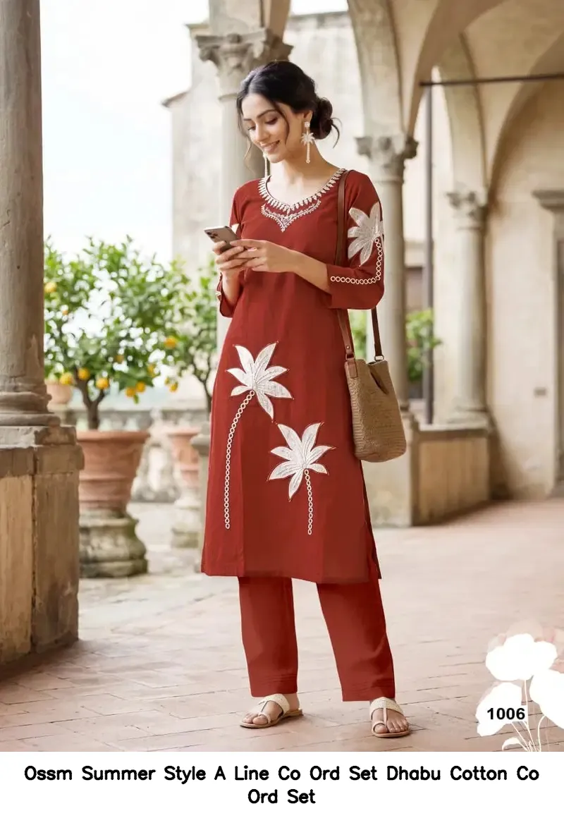 Ossm Summer Style A Line Co Ord Set Dhabu Cotton Co Ord Set — Wholesale Cotton Kurti Pant Set, Ossm wholesale from Surat — view 3