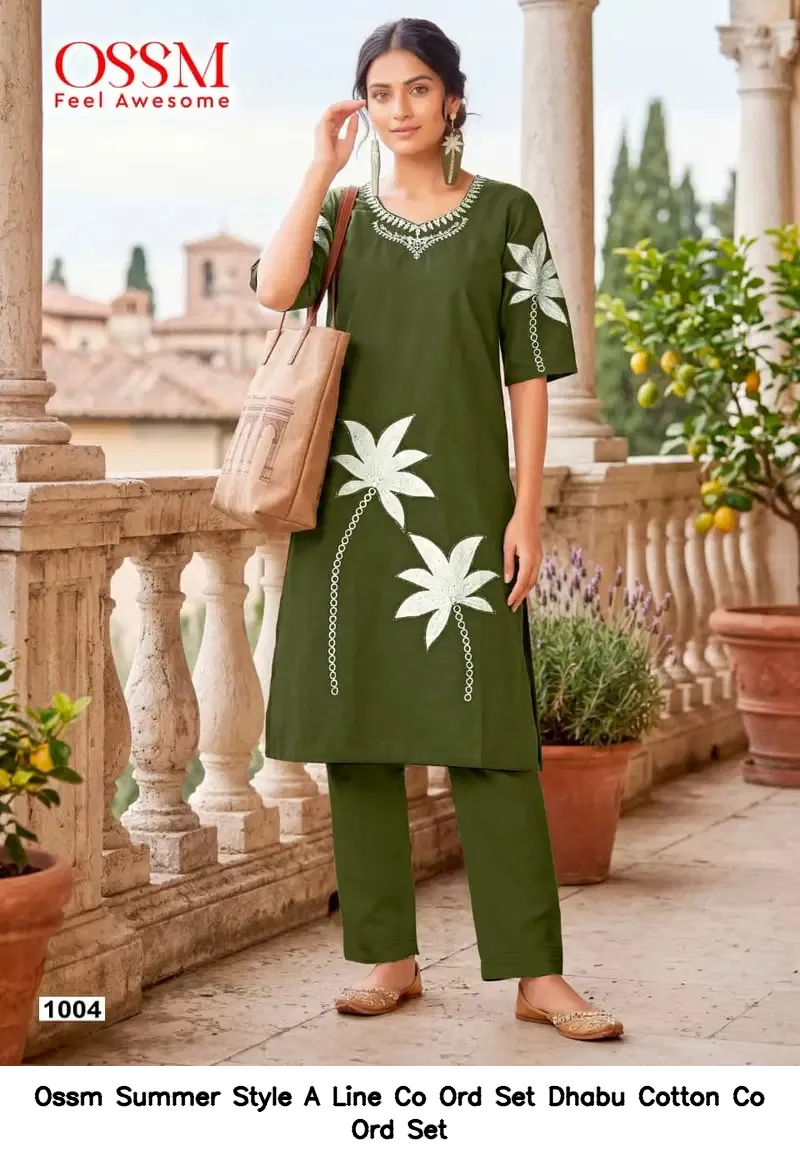Ossm Summer Style A Line Co Ord Set Dhabu Cotton Co Ord Set — Wholesale Cotton Kurti Pant Set, Ossm wholesale from Surat — view 6