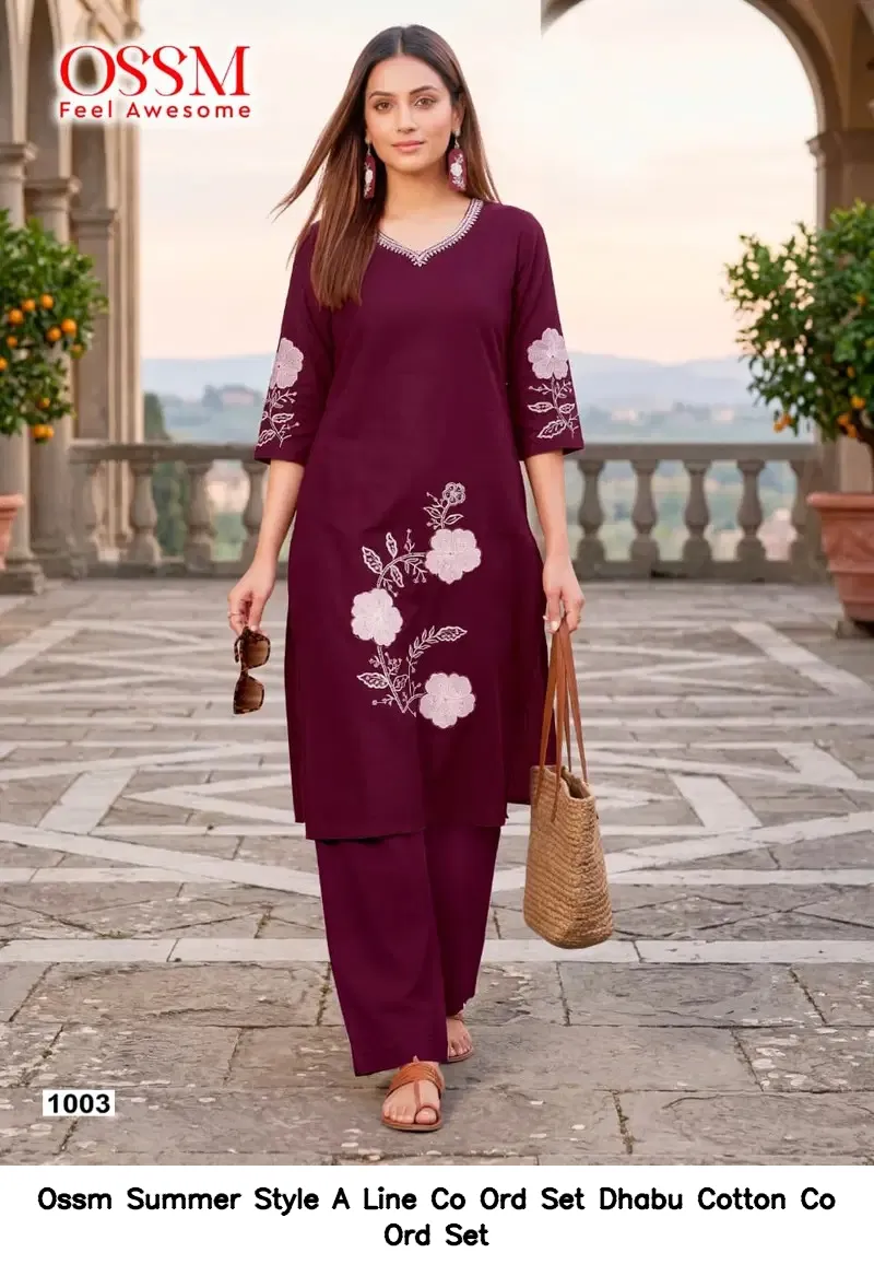 Ossm Summer Style A Line Co Ord Set Dhabu Cotton Co Ord Set — Wholesale Cotton Kurti Pant Set, Ossm wholesale from Surat — view 7
